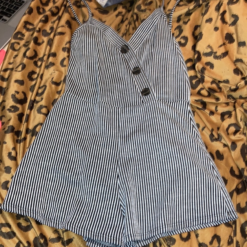 Pin striped buttoned romper